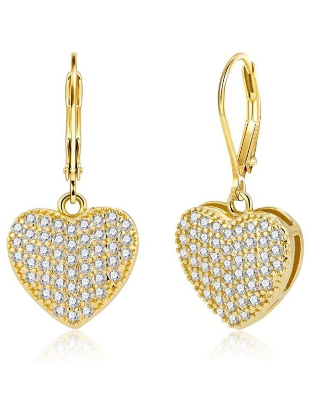 925 Sterling Silver Dangle Earrings, 14K Gold Plated Heart Waterdrop